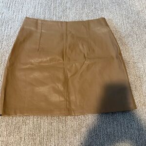 Fashion On Earth Faux Leather Mini Skirt Brown Zip Front Pockets Size M